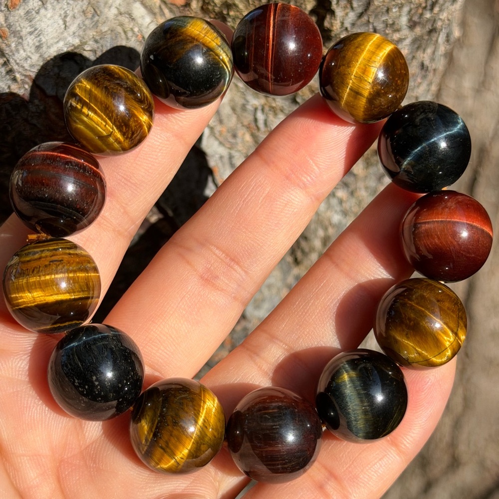 16.5mm chunky stretchable flashy‎ multicolor tiger eye bracelet 0709